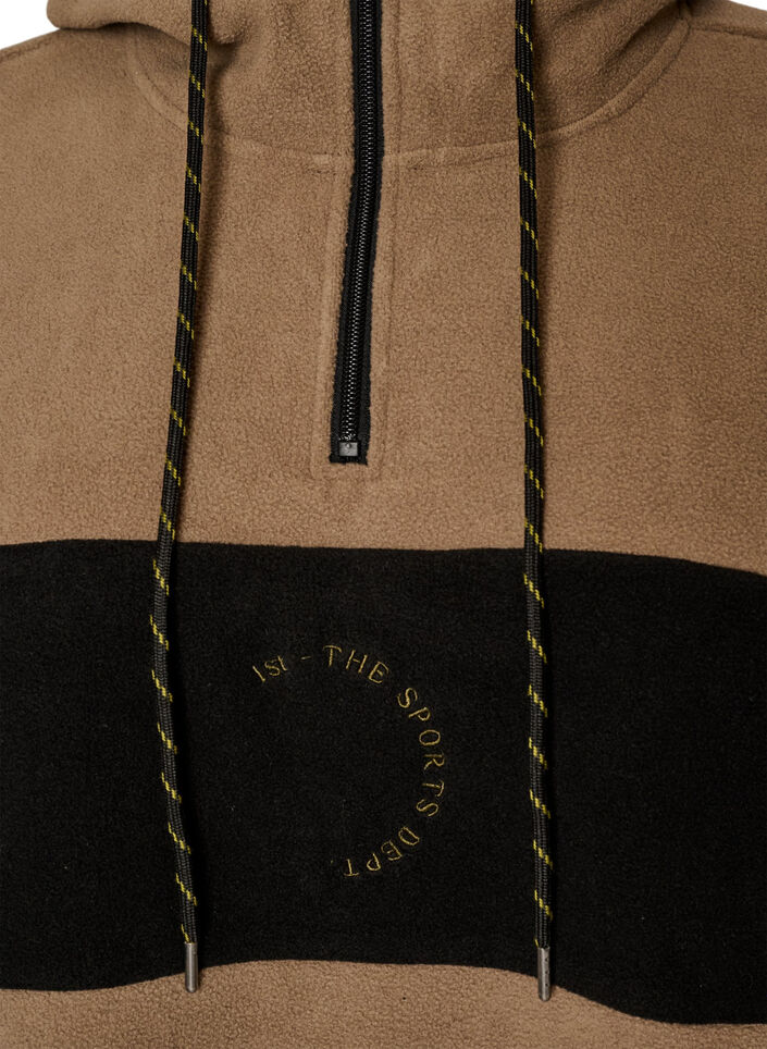 Anorak i fleece med huva och kontrastpanel, Brun, Packshot image number 2