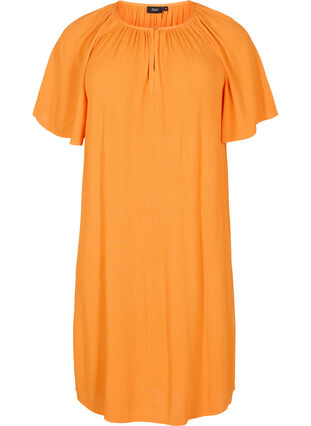 Kortärmad klänning i viskos, Orange Peel, Packshot image number 0