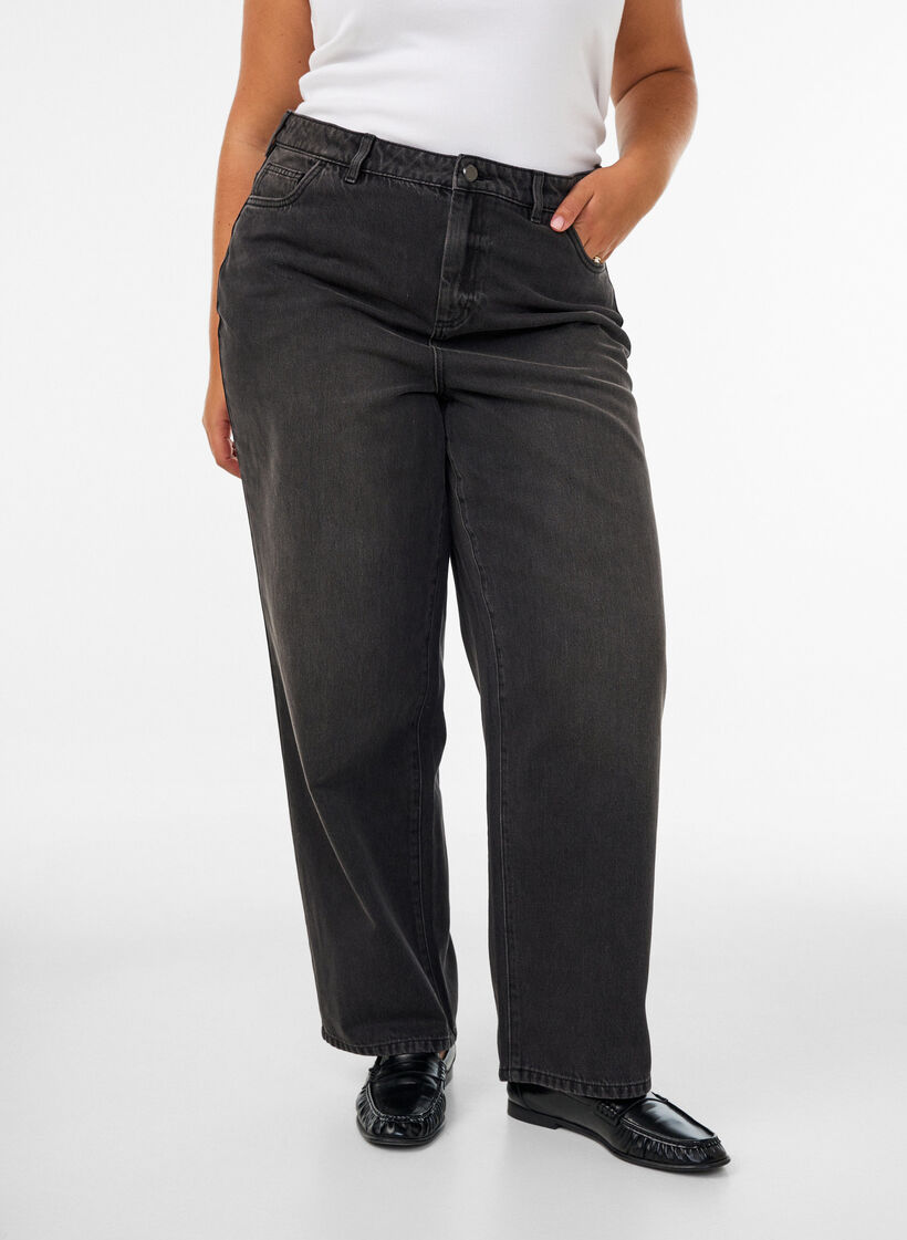 Kiana straight fit-jeans med h&ouml;g midja, Svart, Model image number 2