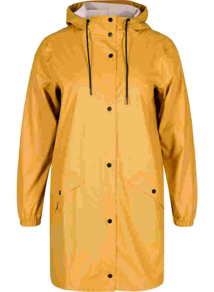Regnjacka med huva och knappar, Spruce Yellow, Packshot image number 0
