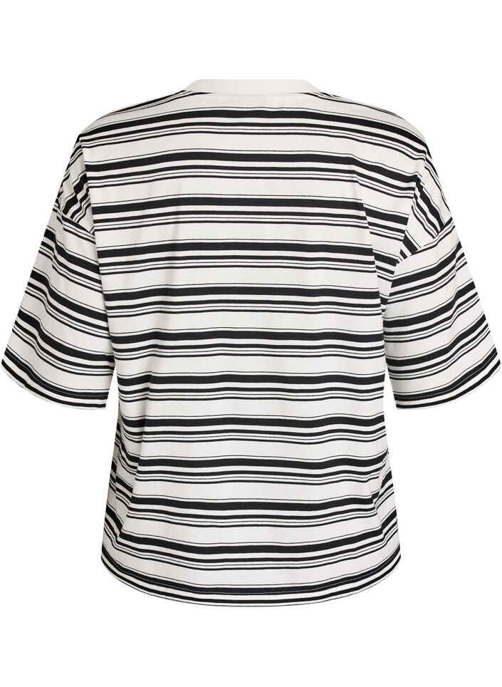 Boxig t-shirt med randigt m&ouml;nster, Svart, Packshot image number 1
