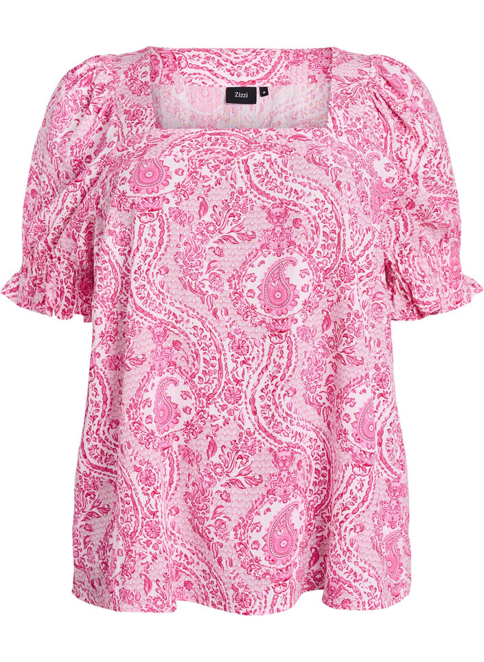 Blus i viskos med paisleym&ouml;nster och fyrkantig halsringning, Rosa, Packshot image number 0