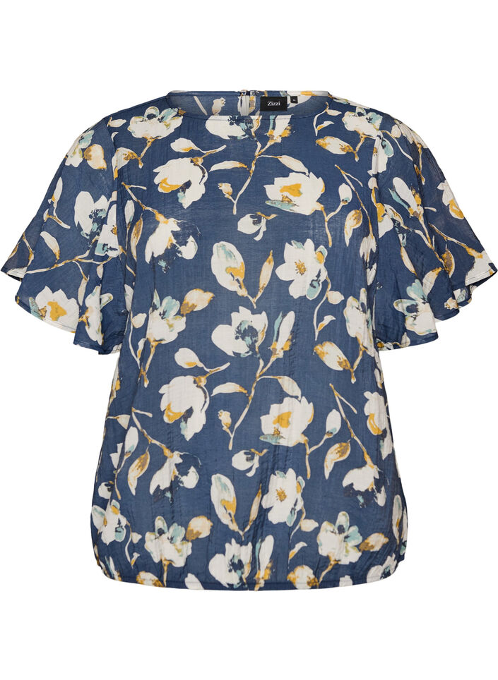 Blus med ballongform och ving&auml;rmar, Bl&aring;, Packshot image number 0
