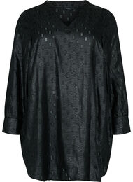 Tunika med textur, långa ärmar och v-ringning, Black