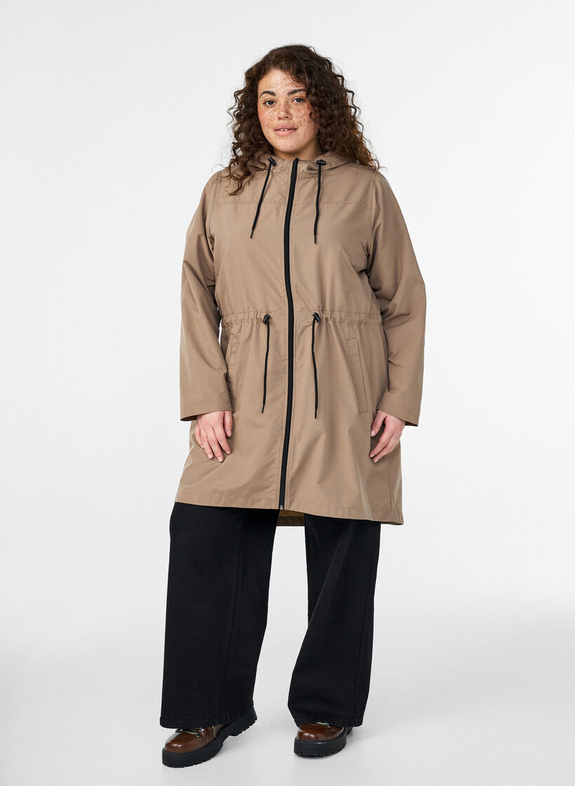 L&auml;ttviktig parkas med huva, Brun, Model image number 1