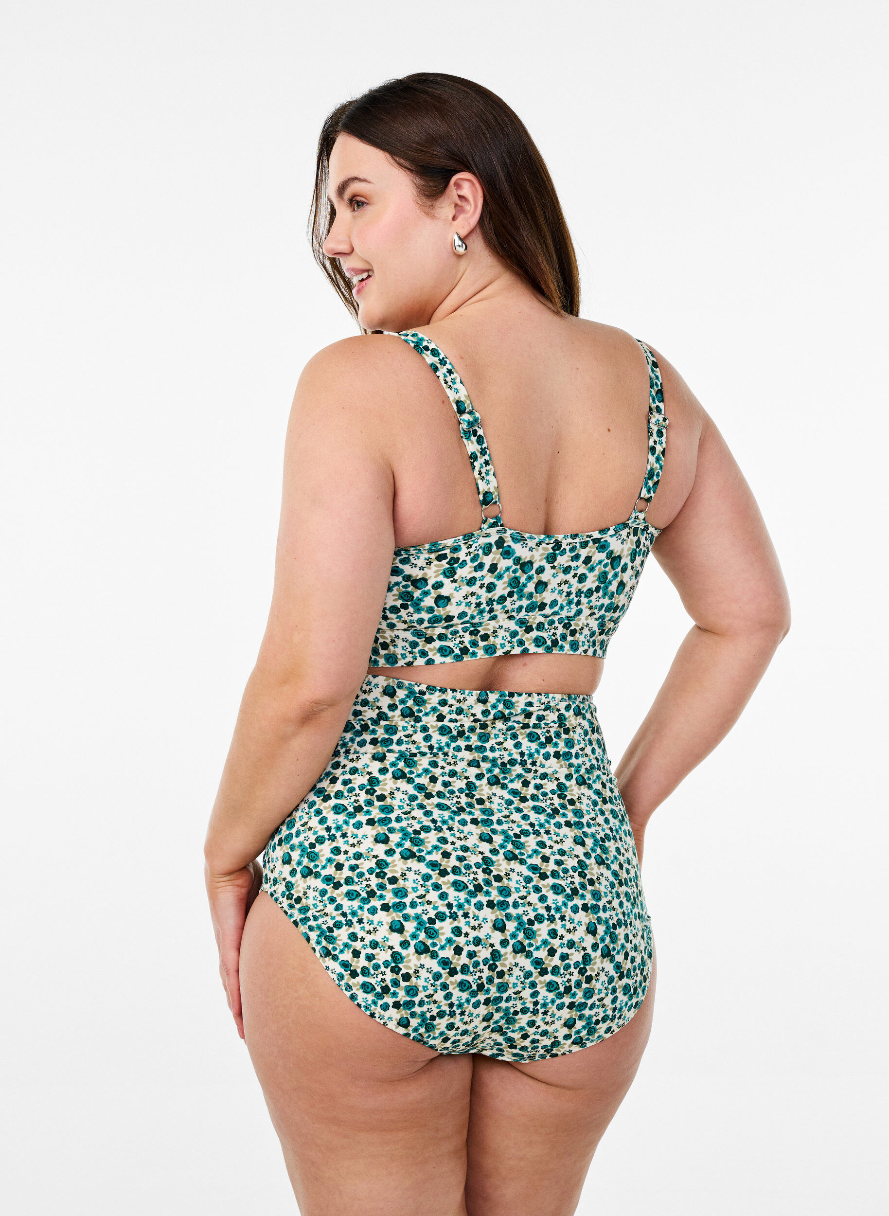 ZizziBikinitopp med blommigt tryck och volangdetaljer, Gr&ouml;n, Model image number 2
