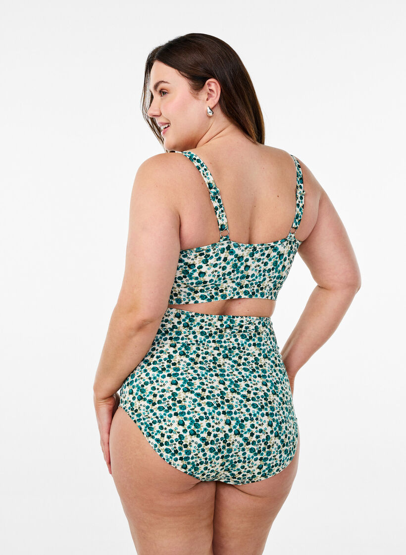 Bikinitopp med blommigt tryck och volangdetaljer, Gr&ouml;n, Model image number 2