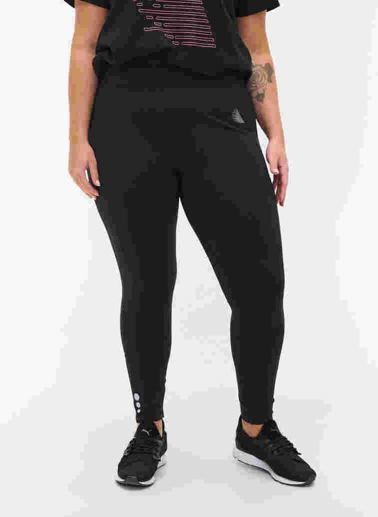Croppade träningstights med ficka och reflex, Black, Model image number 2