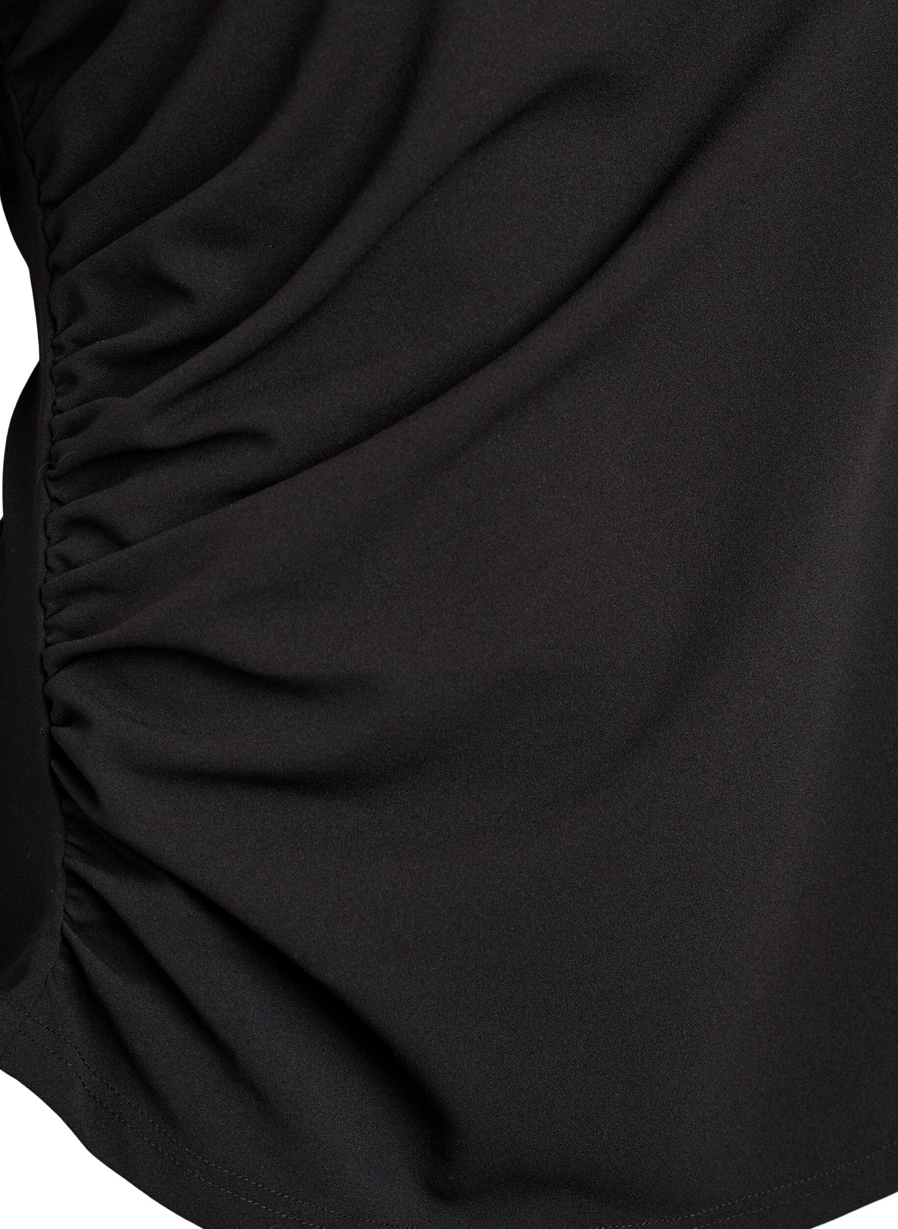 Zizzi Kort&auml;rmad blus med rynkning och asymmetrisk nederkant, Svart, Packshot image number 3