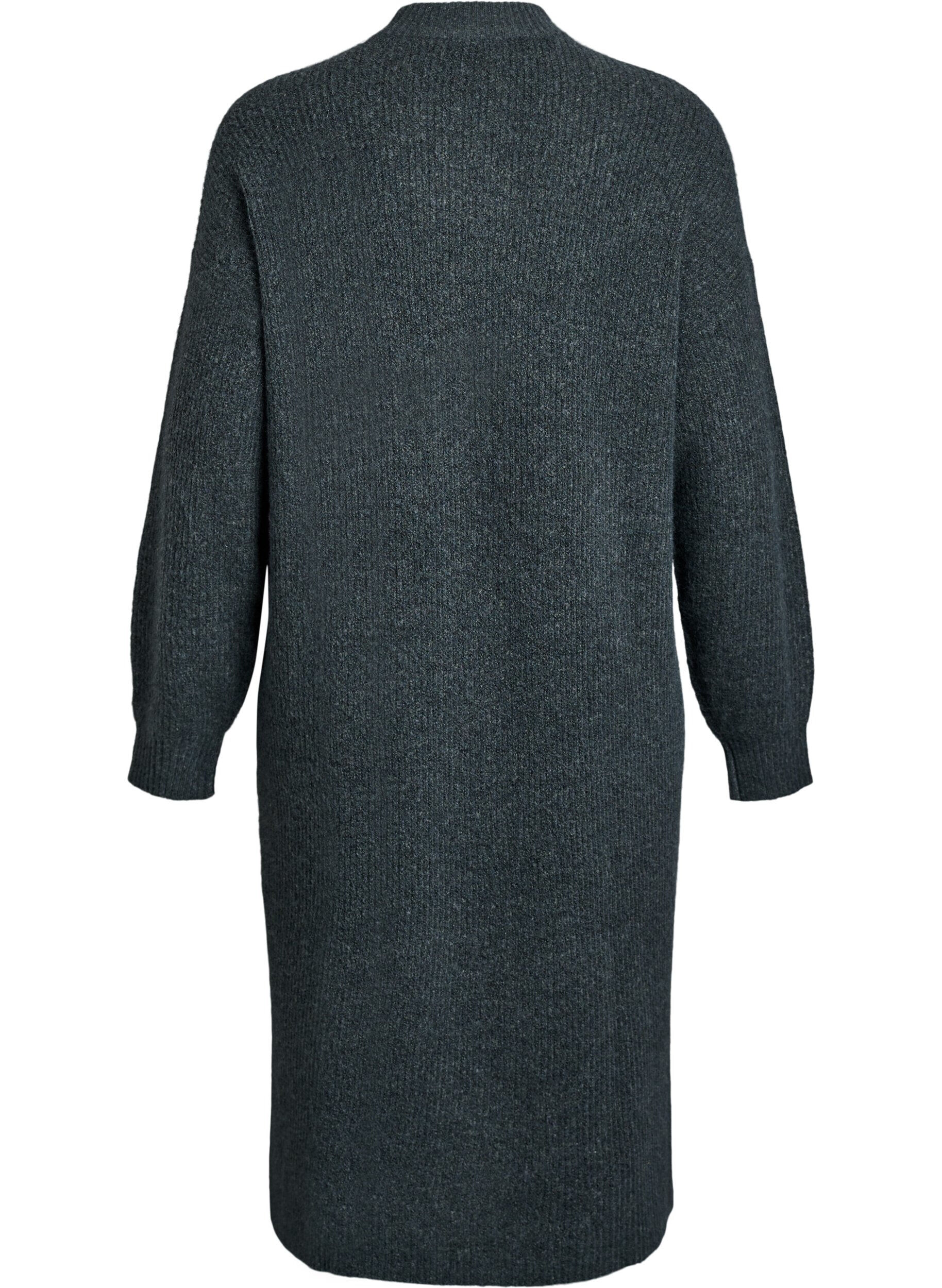 Zizzi L&aring;ng stickad kl&auml;nning med h&ouml;g hals, Gr&ouml;n, Packshot image number 1