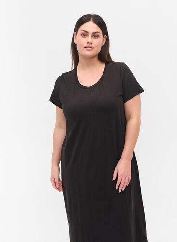 Midiklänning med korta ärmar, Black Solid, Model image number 1