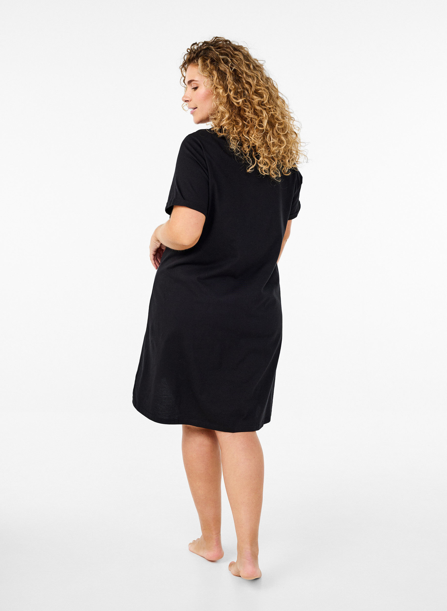ZizziKort&auml;rmat nattlinne i ekologisk bomull, Svart, Model image number 2