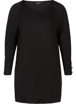 Enfärgad stickad klänning i viskosmix, Black, Packshot image number 0