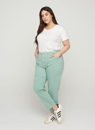 Mom fit jeans i bomull, Chinois Green, Model image number 0