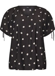 Blus i viskos med rynkade &auml;rmar, Svart