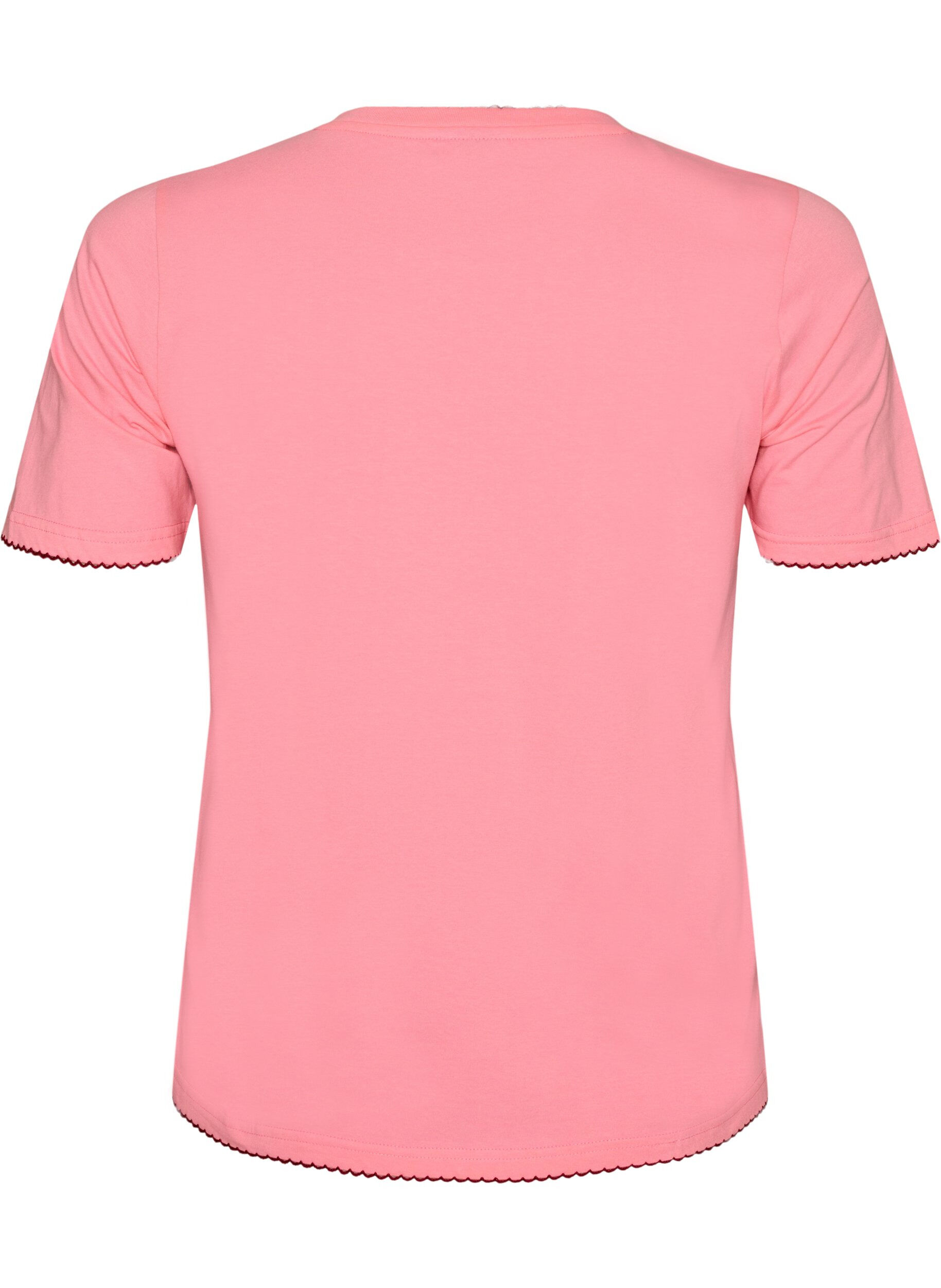 ZizziT-shirt i bomull med v&aring;giga kontrasterande kanter, Rosa, Packshot image number 1