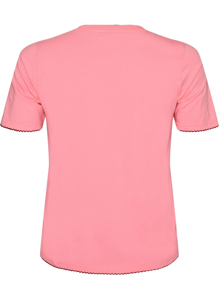 T-shirt i bomull med v&aring;giga kontrasterande kanter, Rosa, Packshot image number 1
