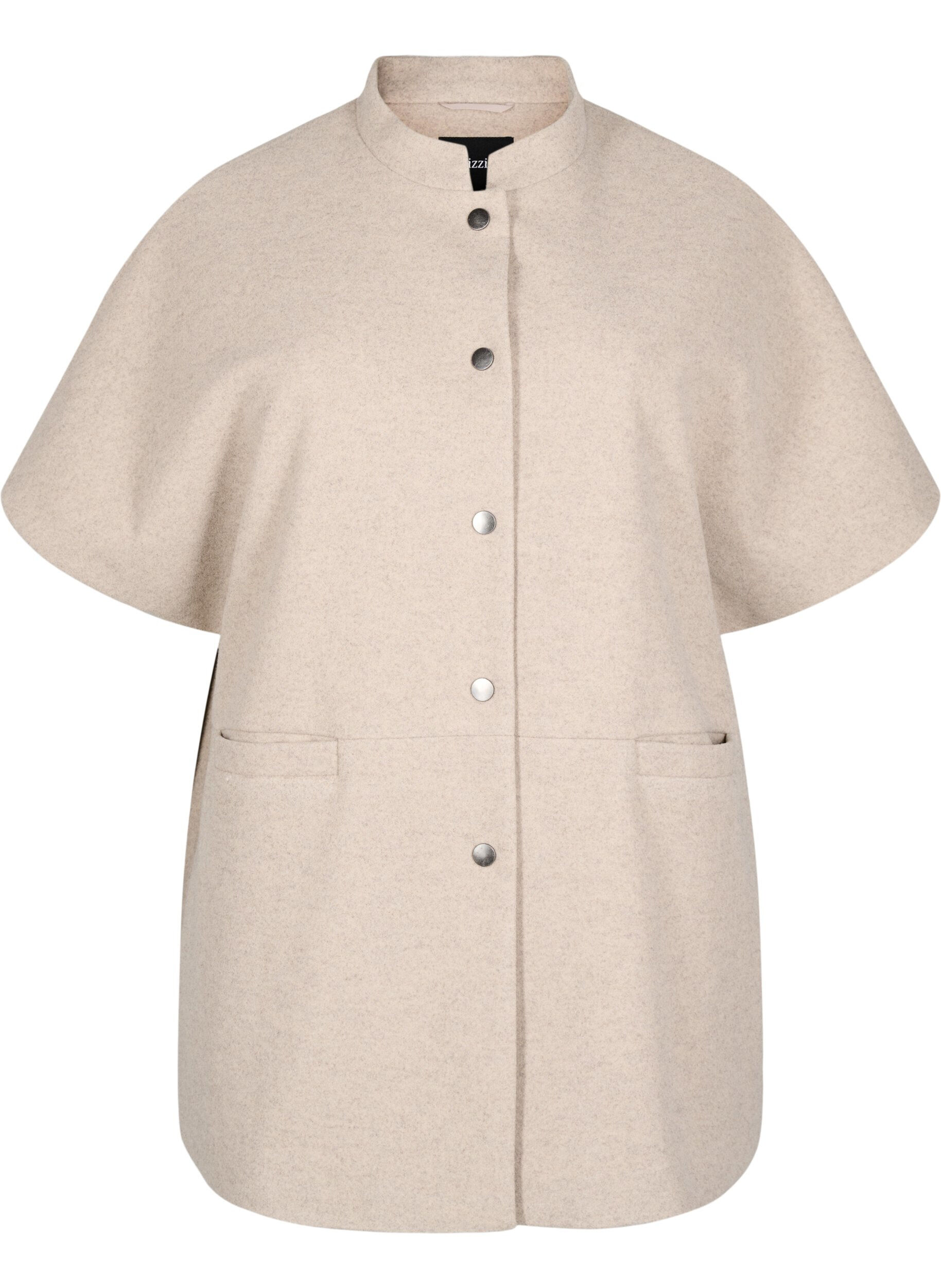 Zizzi Kortapp i ull-look med korta &auml;rmar, Simply Taupe Mel., Packshot image number 0