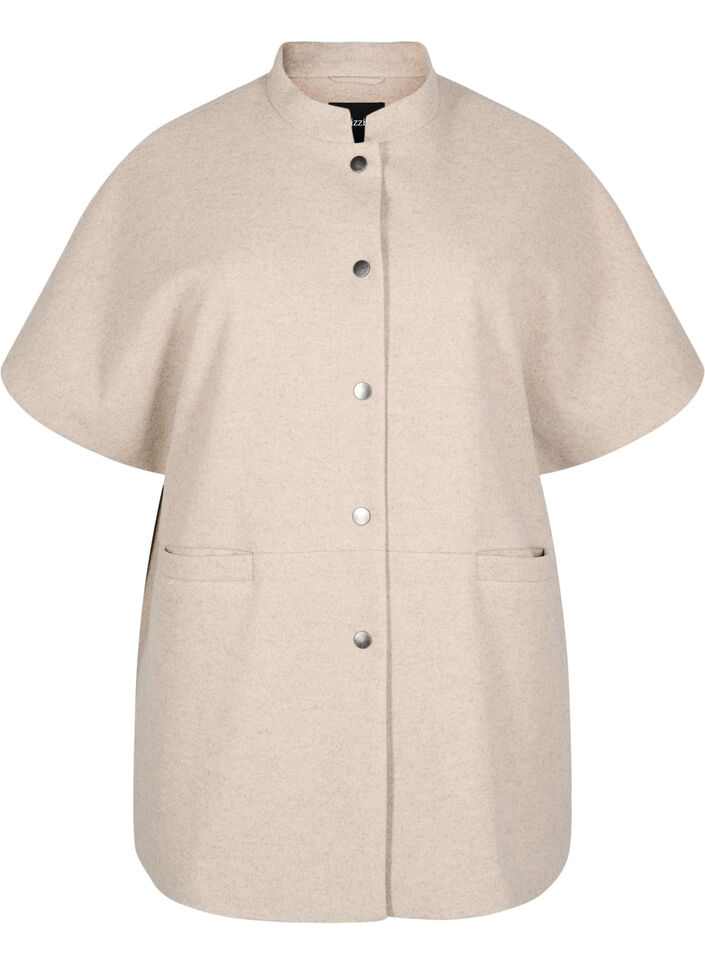 Kortapp i ull-look med korta ärmar, Simply Taupe Mel., Packshot image number 0