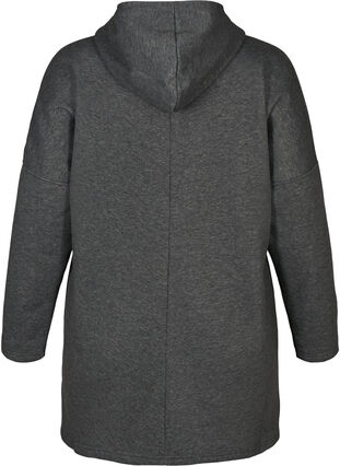 Lång swetshirt med huva, Dark Grey Melange, Packshot image number 1