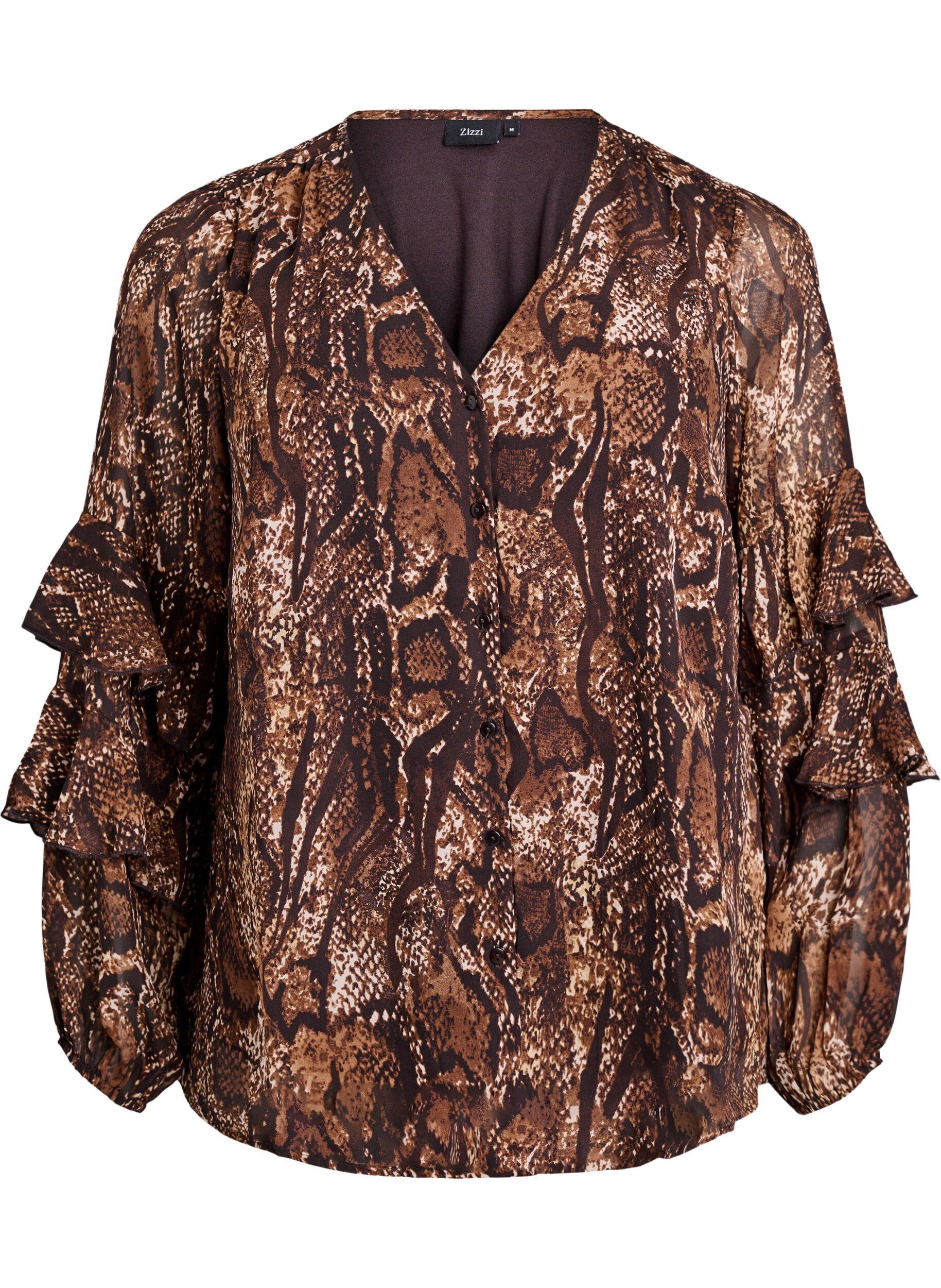 Blus med djurm&ouml;nster och volanger