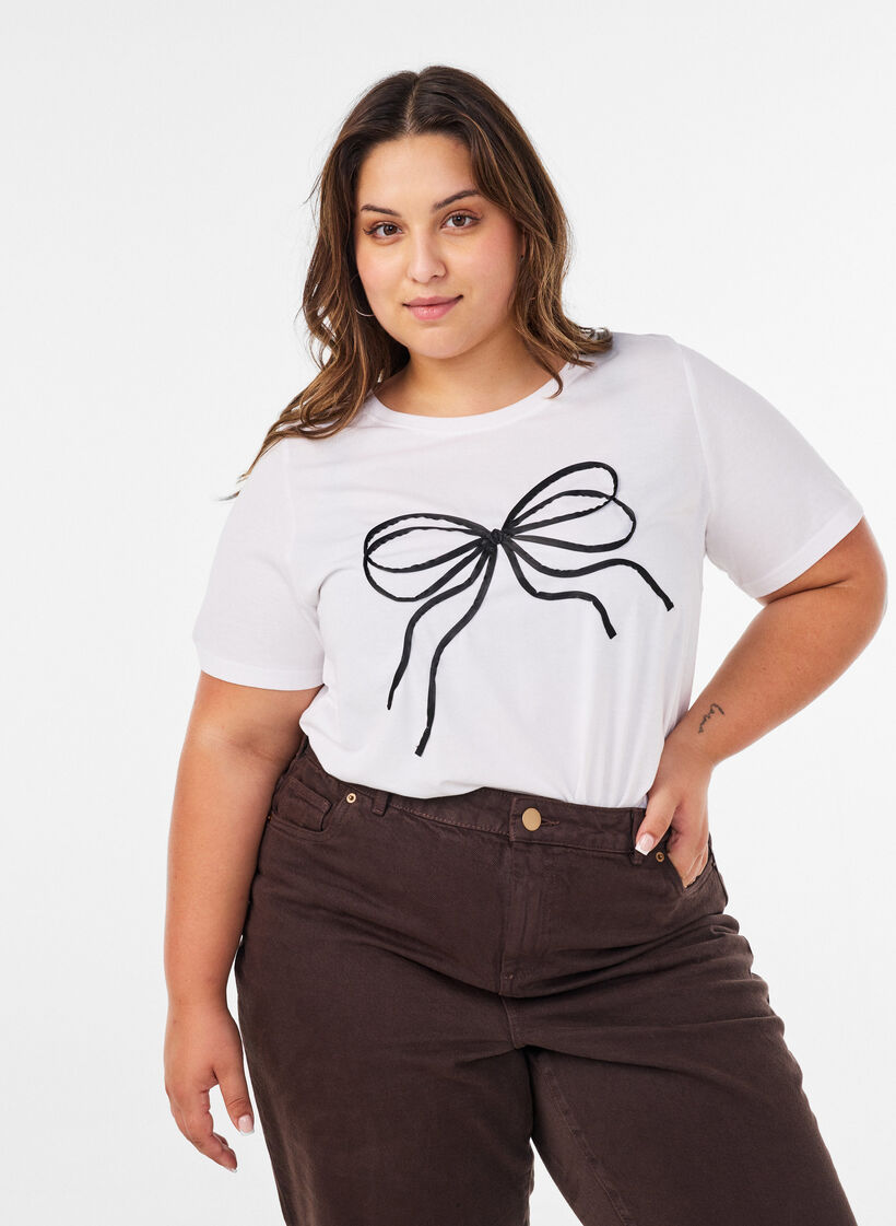 T-shirt i ekologisk bomull med dekorativt motiv, Vit, Model image number 0
