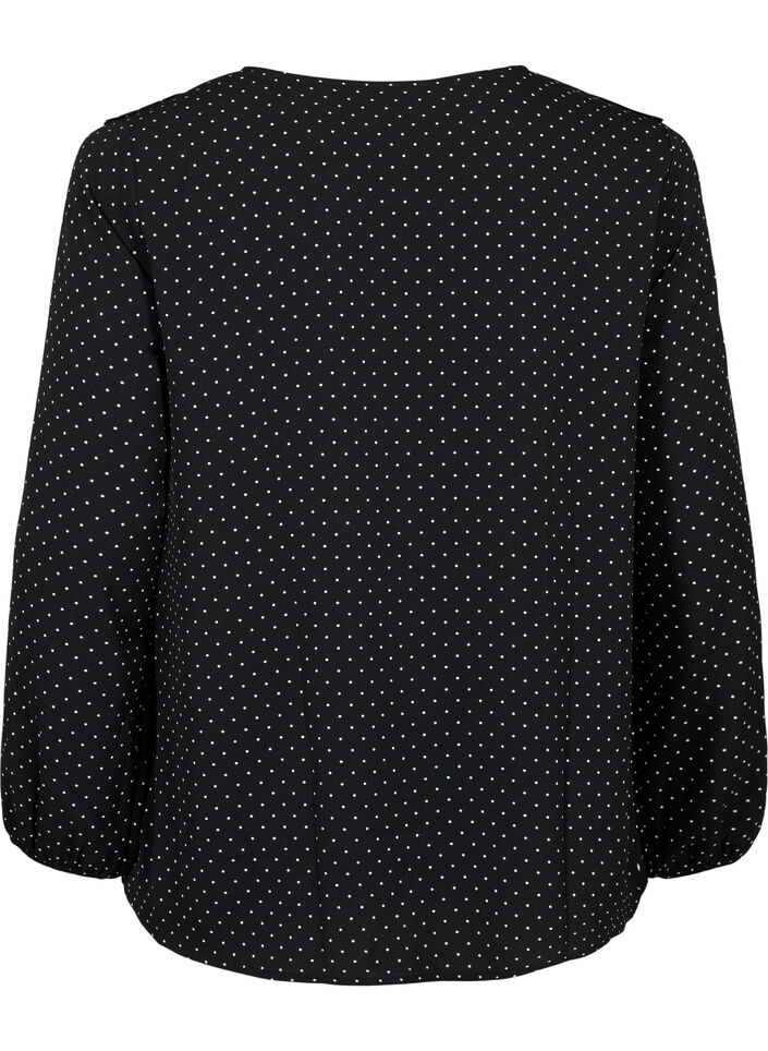 Långärmad blus med volanger, Black Dot, Packshot image number 1