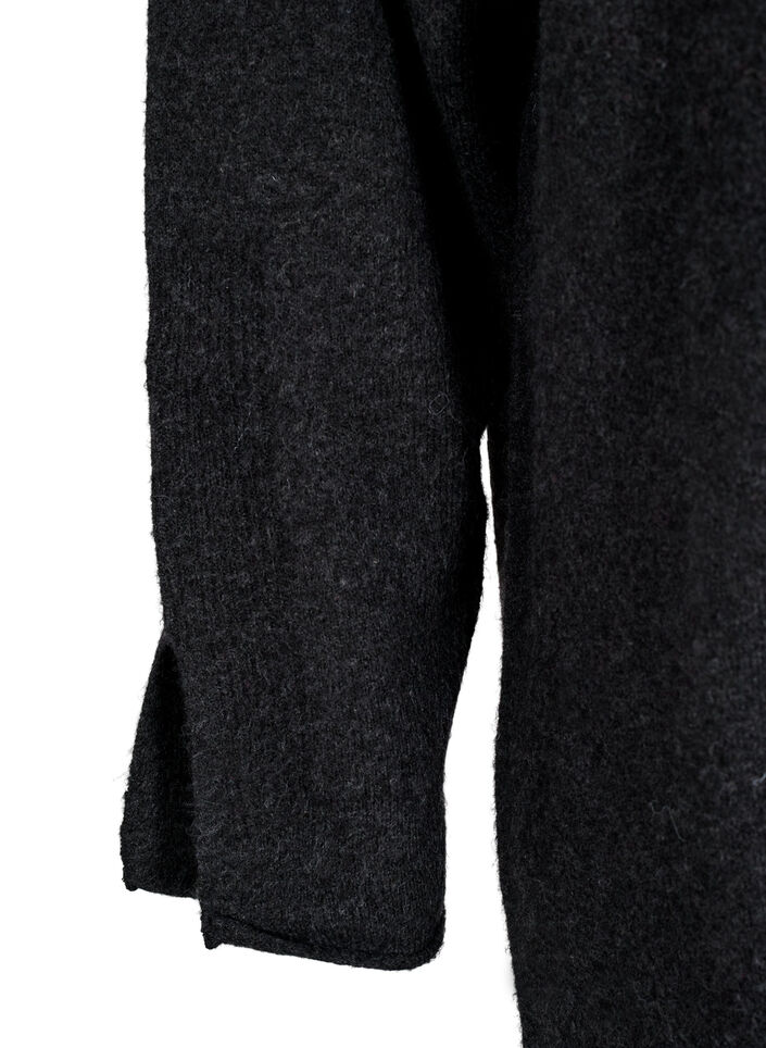 Stickad klänning med slitsar, Dark Grey Melange, Packshot image number 3