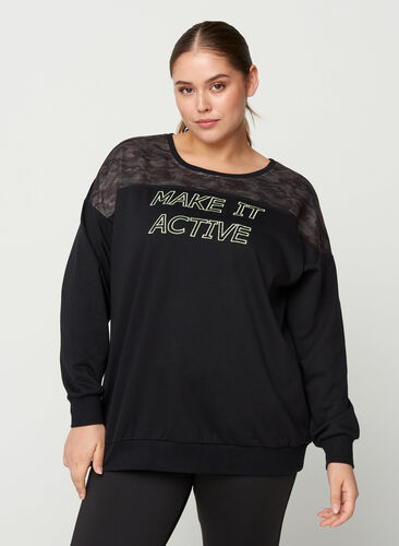 Sweatshirt med printdetaljer, Black, Model image number 0