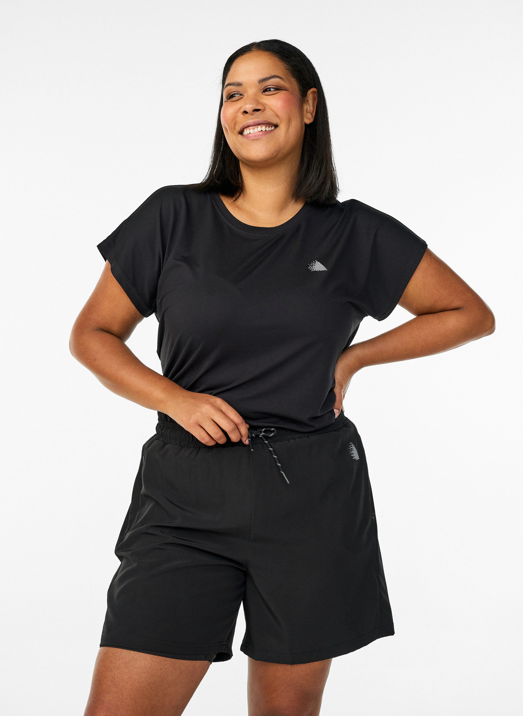 Tr&auml;ningsshorts med innershorts och en mobilficka, Svart, Model