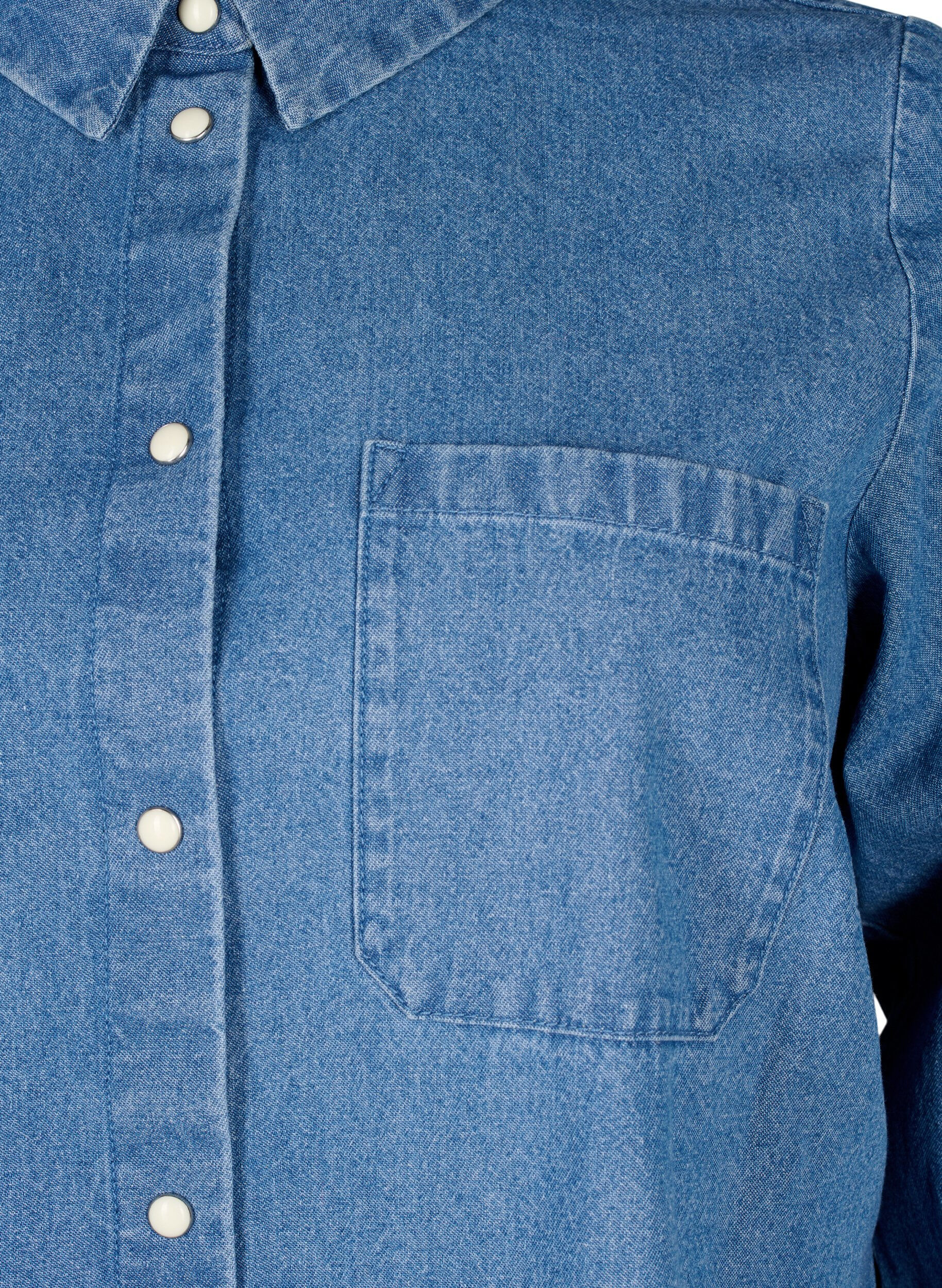 ZizziL&aring;ng&auml;rmad jeansskjorta med br&ouml;stficka, Light Blue Denim, Packshot image number 2
