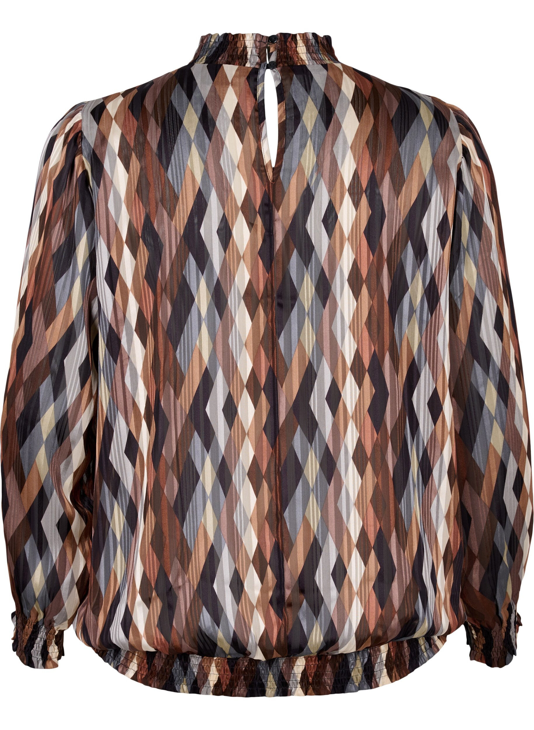 Zizzi M&ouml;nstrad blus med smock, Earthy Zig Zag, Packshot image number 1