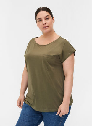 T-shirt med bröstficka i ekologisk bomull, Ivy Green, Model image number 0