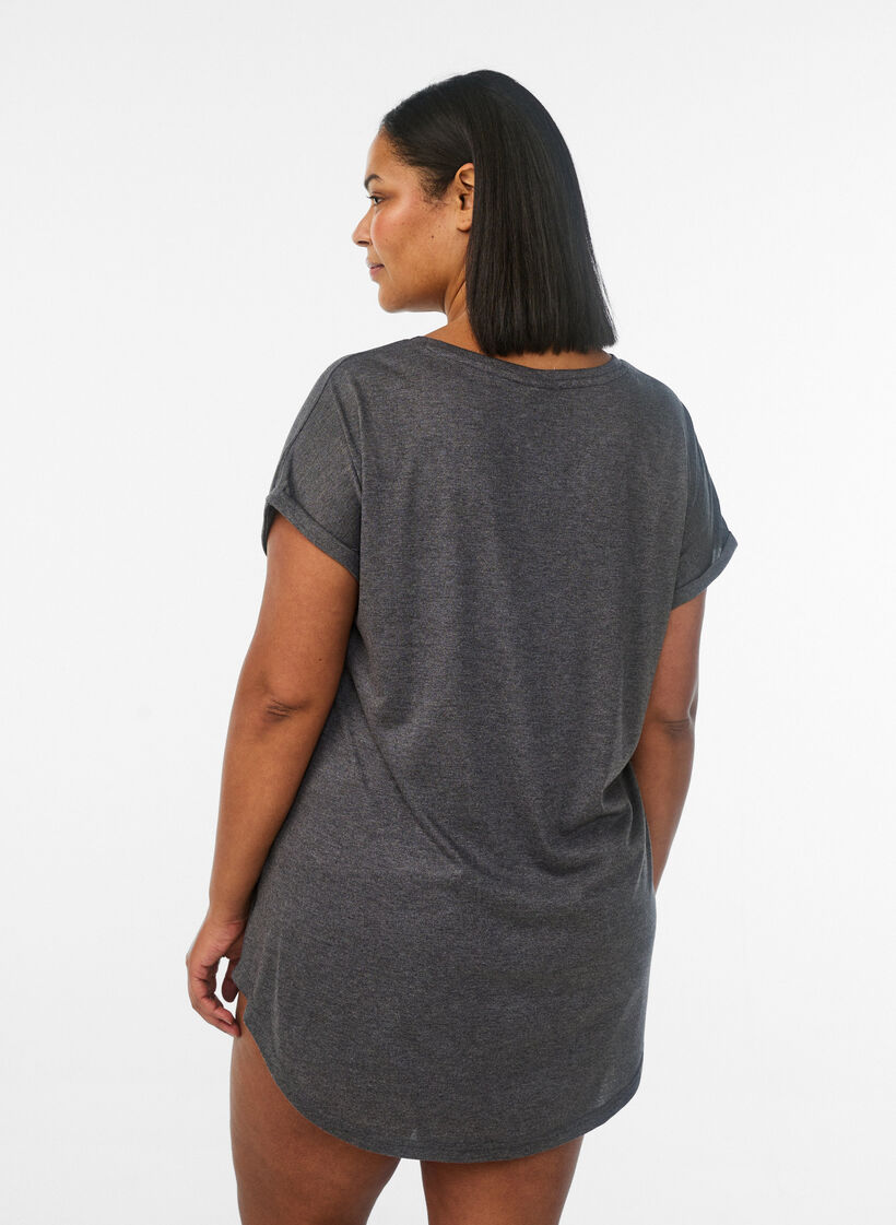 Kort&auml;rmat nattlinne med texttryck, Svart, Model image number 2
