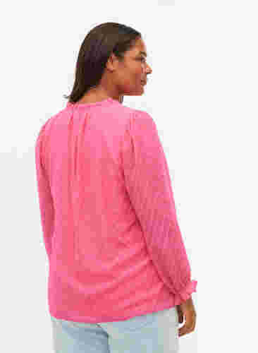 Blus med långa ärmar och volanger, Shocking Pink, Model image number 1
