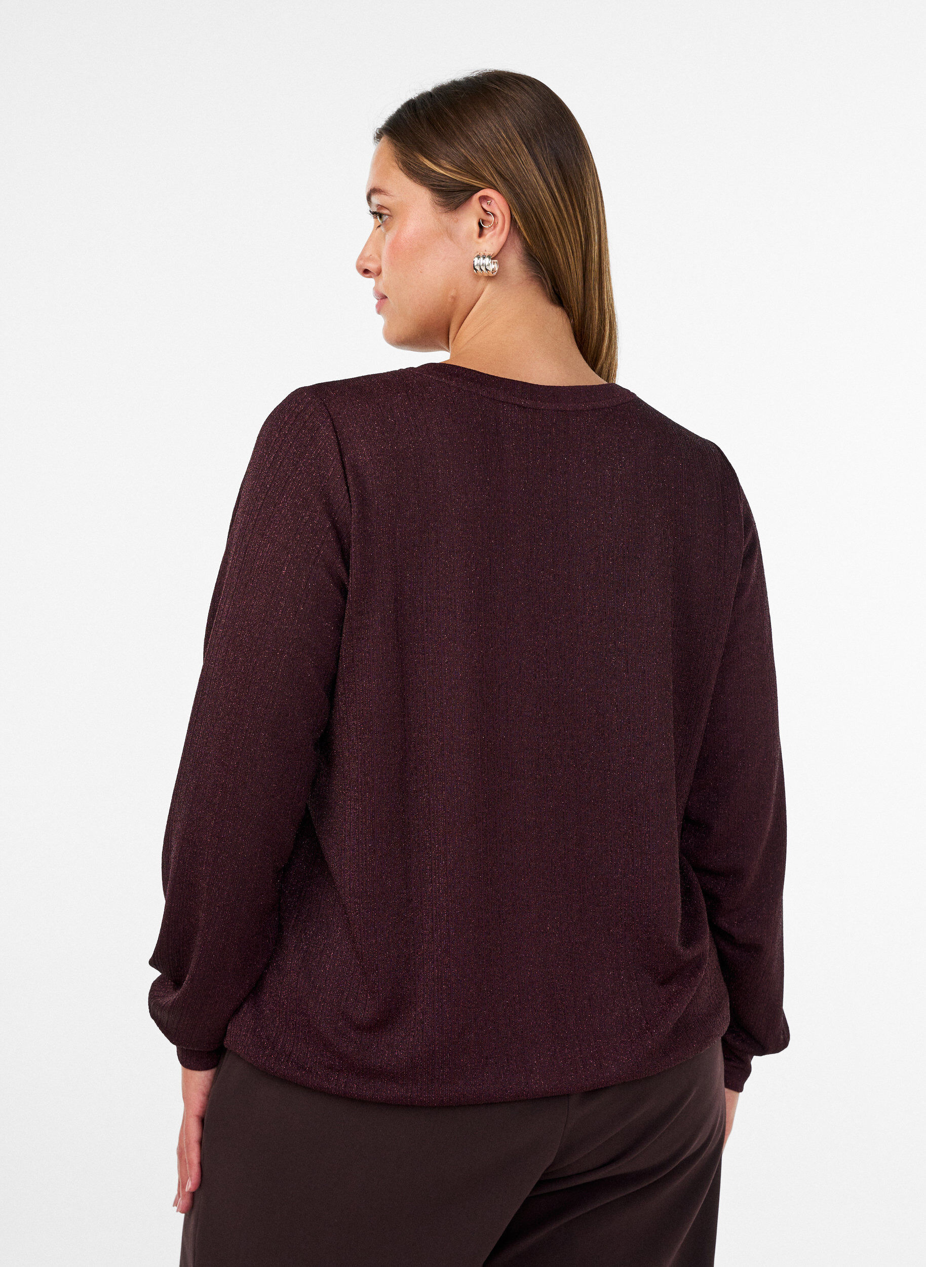 ZizziBlus med vertikal struktur och glittertr&aring;d, R&ouml;d, Model image number 2