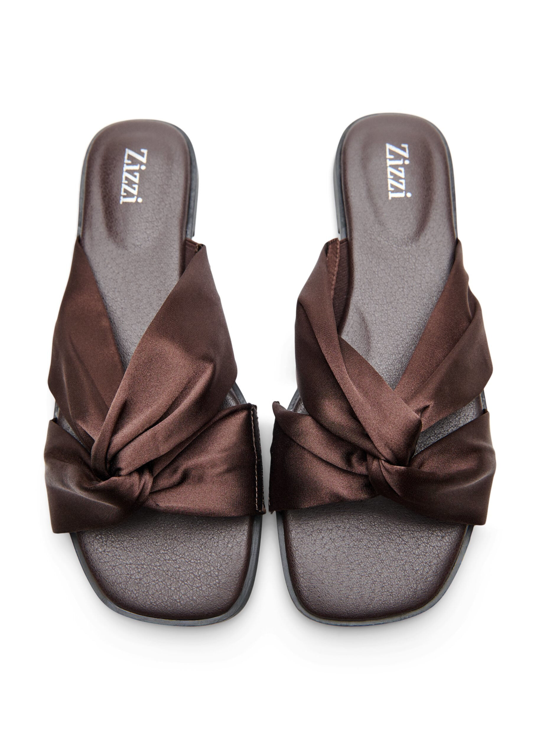 Zizzi Platta sandaler med korsade satinremmar, Brun, Packshot image number 3