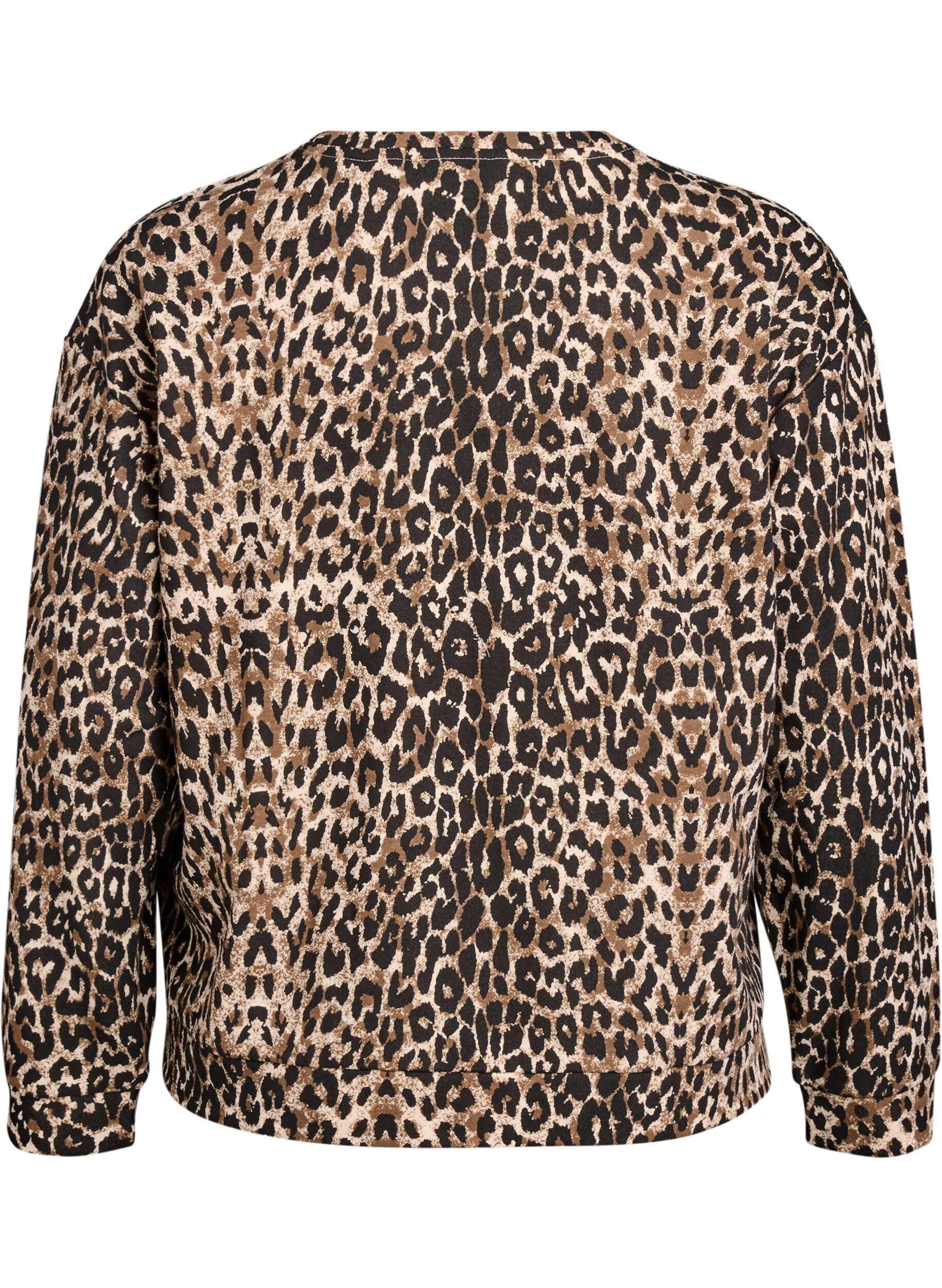 Zizzi Leopardm&ouml;nstrad sweatshirt med statement-tryck, Brun, Packshot image number 1