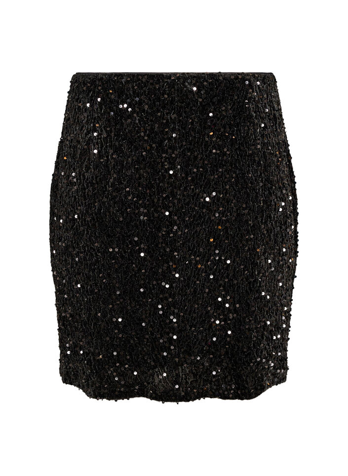 Kort kjol med paljetter, Brun, Packshot image number 1