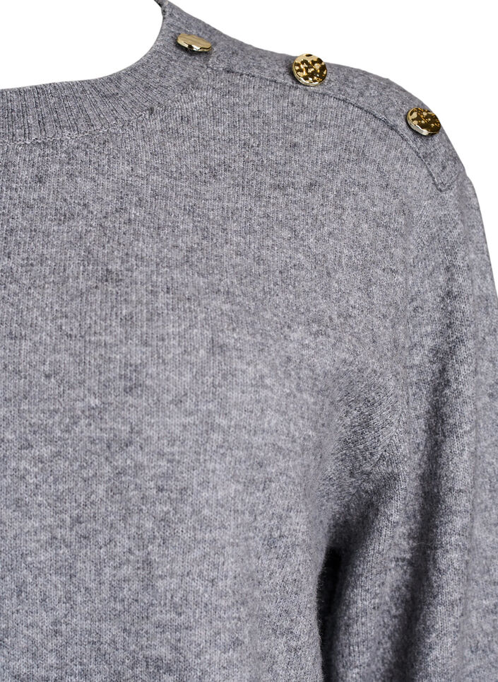 Stickad blus med knappdetalj, Gr&aring;, Packshot image number 2