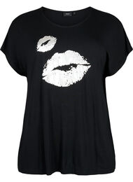 Kortärmad t-shirt i viskos med tryck, Black W. Lips