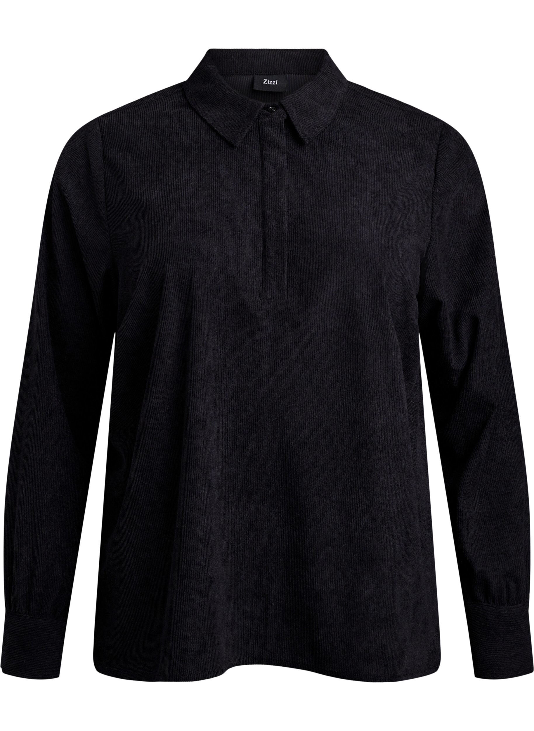 Zizzi L&aring;ng&auml;rmad skjortblus i manchester, Svart, Packshot image number 0