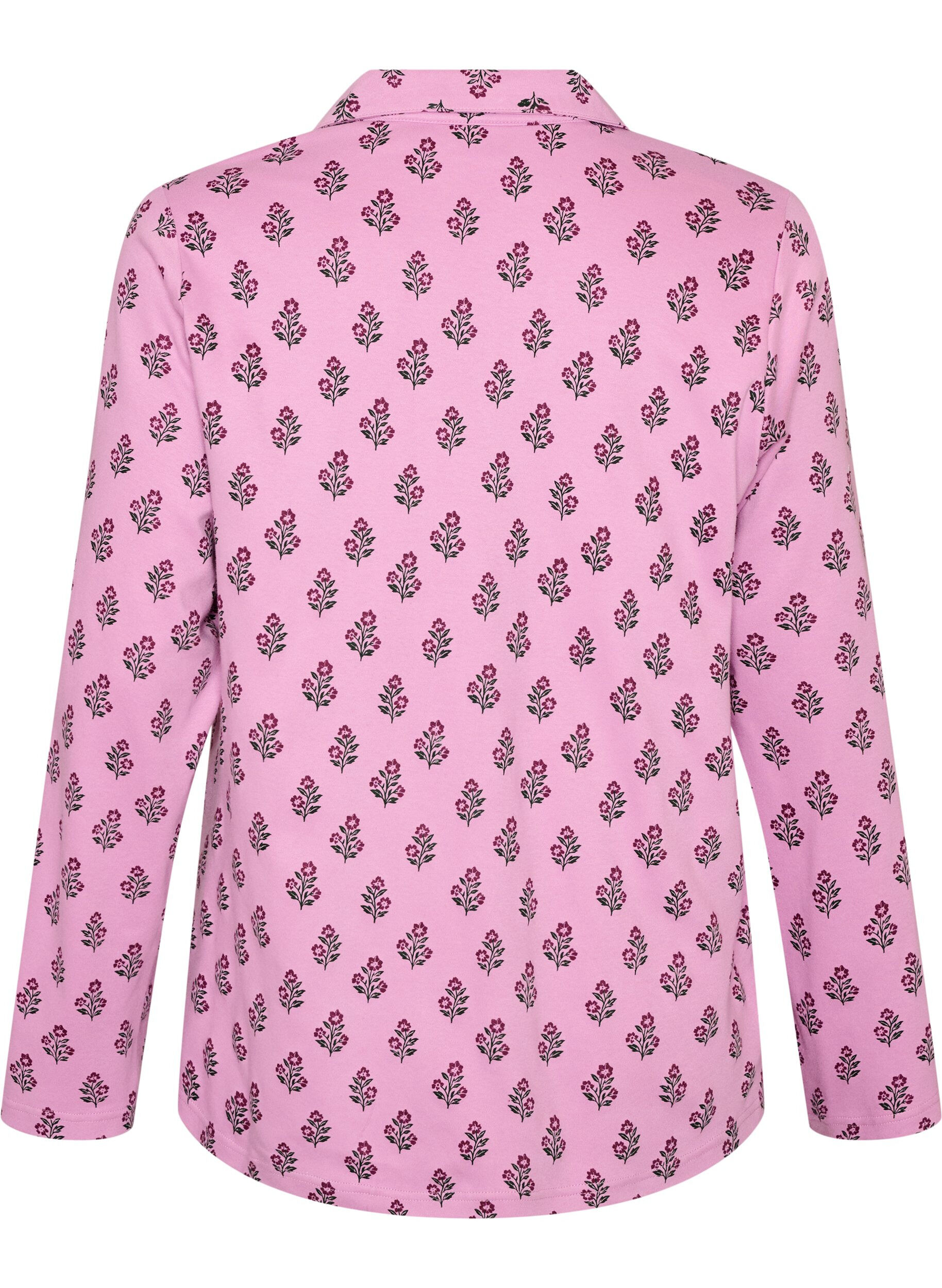 ZizziPyjamasskjorta i bomull med br&ouml;stficka, Rosa, Packshot image number 1
