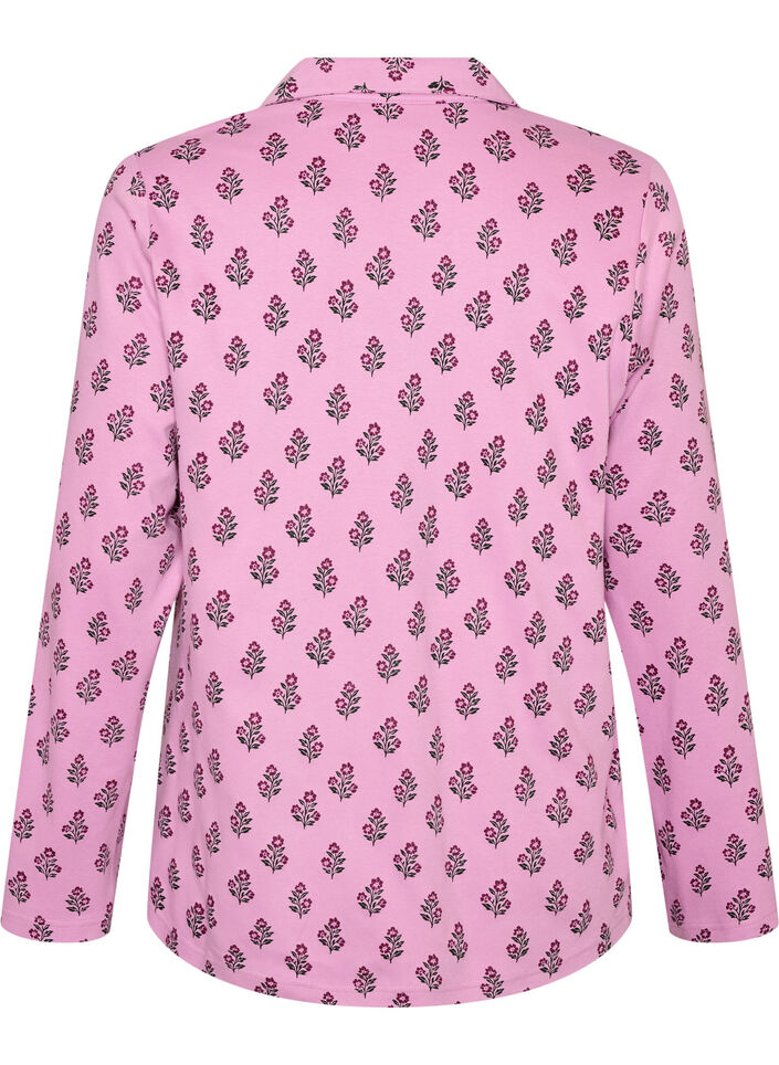 Pyjamasskjorta i bomull med br&ouml;stficka, Rosa, Packshot image number 1