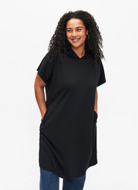Kortärmad sweatshirtklänning i modalmix, Black, Model