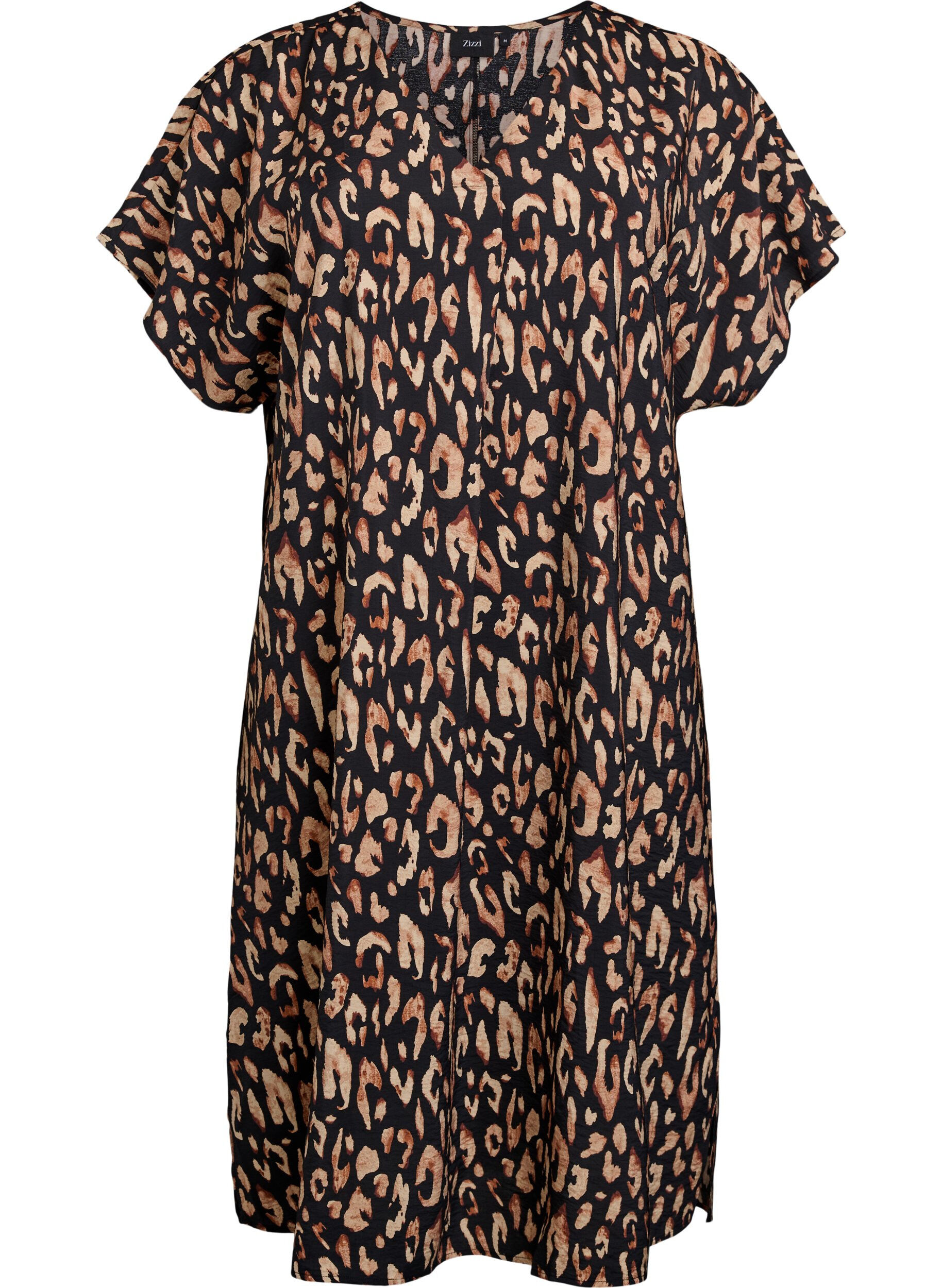 Zizzi Kl&auml;nning med v-ringning i viskos, Svart, Packshot image number 0