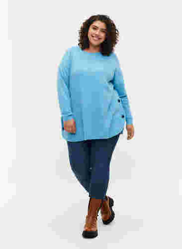 Stickad tröja med knappdetaljer, River Blue WhiteMel., Model image number 2