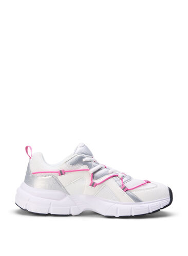Sneakers med vid passform och kontrasterande knytdetaljer, White w. Pink, Packshot image number 0