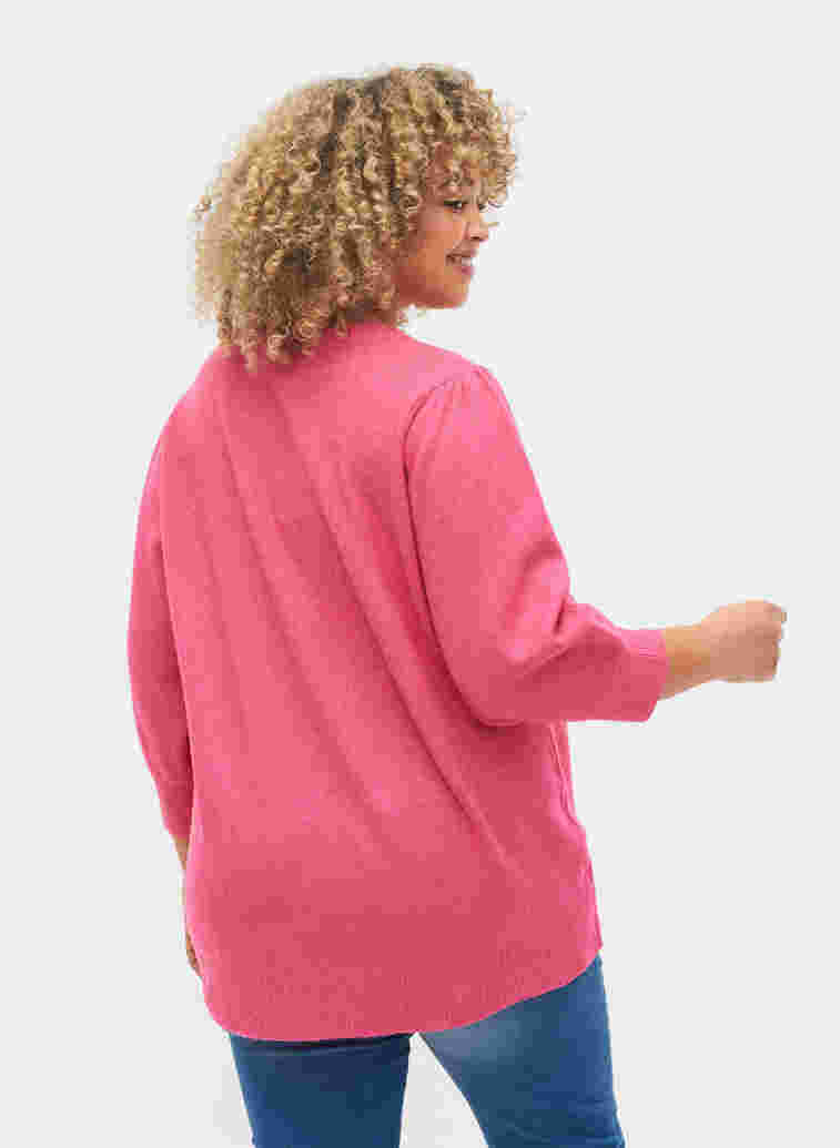 Melerad stickad tröja med 3/4-ärmar, Fandango Pink, Model image number 1