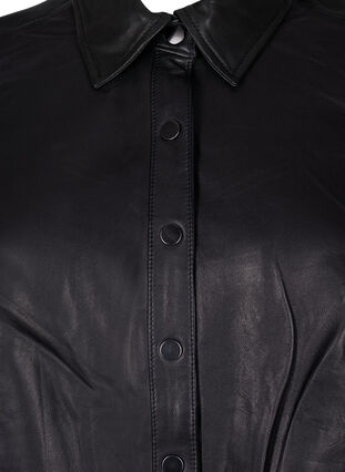 Läderklänning med långa ärmar och knäppning, Black, Packshot image number 2